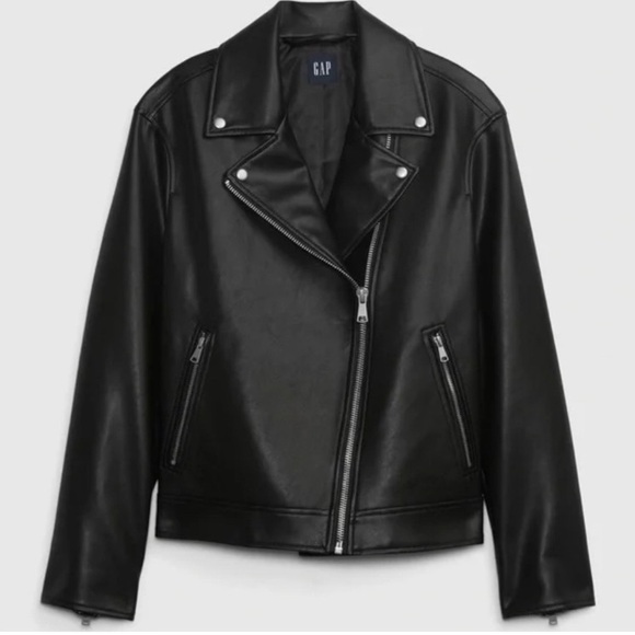 GAP Vegan Faux Leather Bikercore Full Zip Moto Jacket Women’s True Black Small - Picture 5 of 14